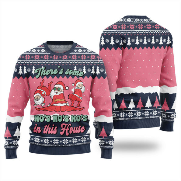 Naughty Santa In This House Ugly Christmas Sweater Navy