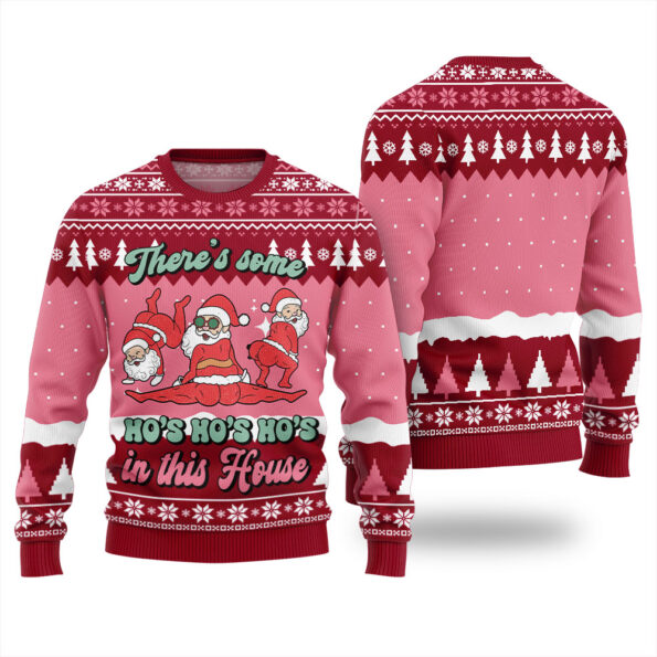 Naughty Santa In This House Ugly Sweater Cardinal Red