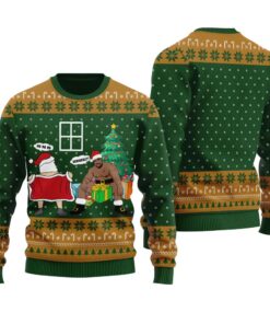 Naughty Santa With Barry Wood Ugly Christmas Sweater Forest Green