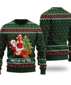 Naughty Santa With Sexy Girl Ugly Christmas Sweater Forest Green