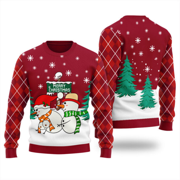 Naughty Snowman Couple Ugly Sweater Cardinal Red