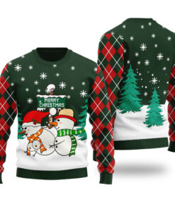 Naughty Snowman Couple Ugly Sweater Forest Green