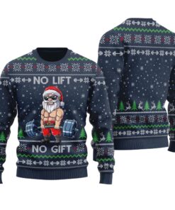 No Lift No Gift Santa Swoleman Christmas Sweater Navy