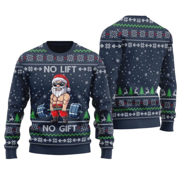 No Lift No Gift Santa Swoleman Christmas Sweater Navy