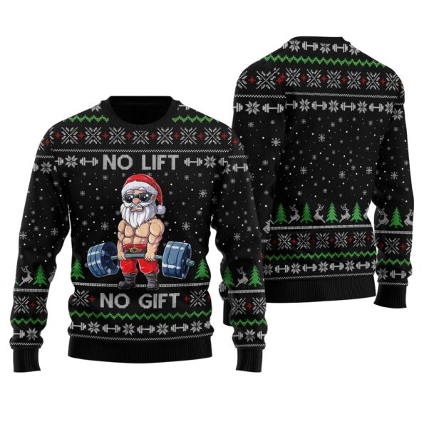 No Lift No Gift Santa Swoleman Ugly Sweater Black