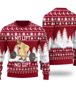 No Lift No Gift Ugly Christmas Sweater Cardinal Red