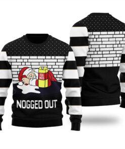 Nogged Out Santa Drinking Eggnog Christmas Sweater Black
