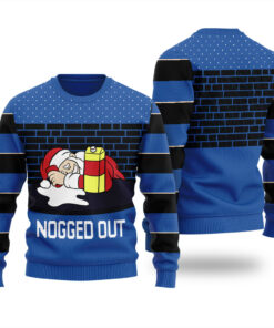 Nogged Out Santa Drinking Eggnog Ugly Christmas Sweater Royal