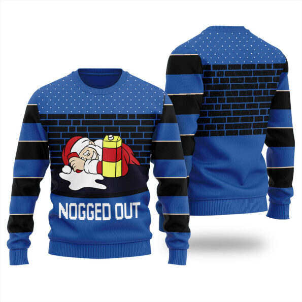 Nogged Out Santa Drinking Eggnog Ugly Christmas Sweater Royal
