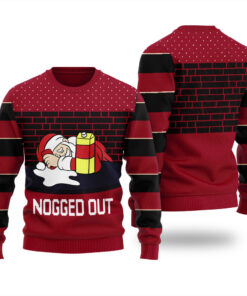 Nogged Out Santa Drinking Eggnog Ugly Sweater Cardinal Red