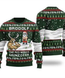 North Swole Reindeer Santa Christmas Sweater Forest Green