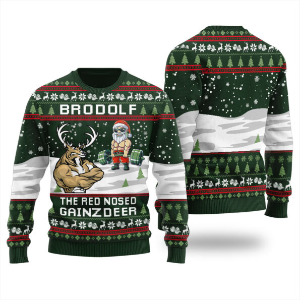 North Swole Reindeer Santa Christmas Sweater Forest Green