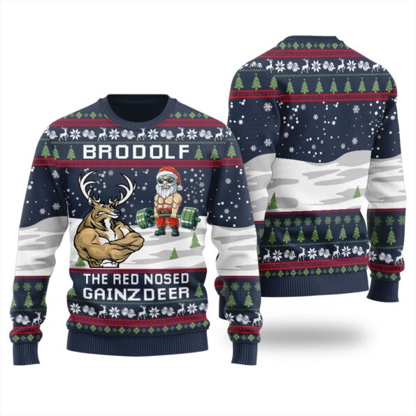 North Swole Reindeer Santa Ugly Christmas Sweater Navy