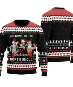 North Swole Santa Snowman Reindeer Ugly Christmas Sweater Black