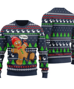 Oh Snap Gingerbread Ugly Christmas Sweater Navy