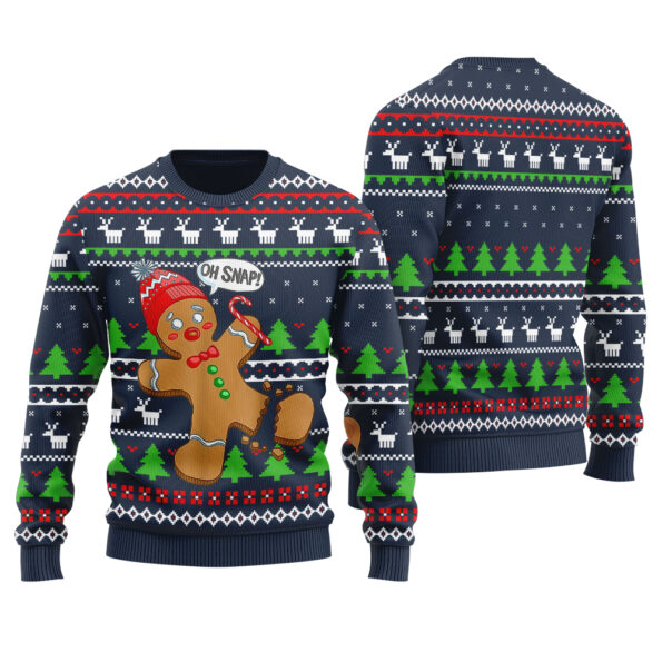 Oh Snap Gingerbread Ugly Christmas Sweater Navy