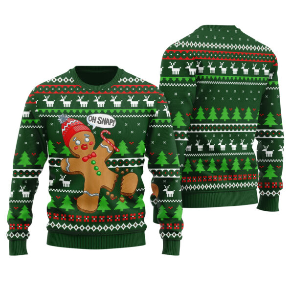 Oh Snap Gingerbread Ugly Sweater Forest Green