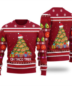 Oh Taco Tree Ugly Christmas Sweater Cardinal Red
