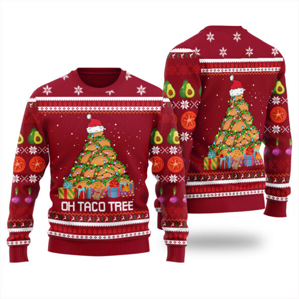 Oh Taco Tree Ugly Christmas Sweater Cardinal Red