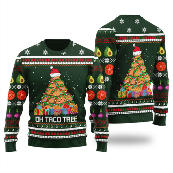 Oh Taco Tree Ugly Sweater Forest Green