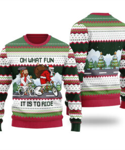 Oh What Fun It Is To Ride Ugly Christmas Sweater Forest Green
