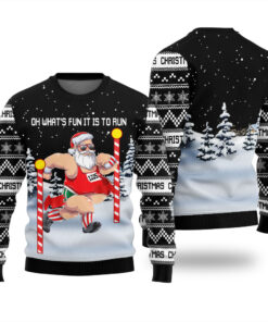 Oh What Fun It Is To Run Ugly Christmas Sweater Black