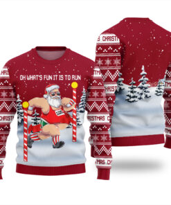Oh What Fun It Is To Run Ugly Christmas Sweater Cardinal Red