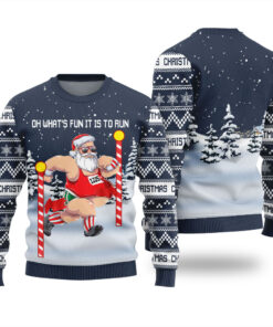 Oh What Fun It Is To Run Ugly Christmas Sweater Navy