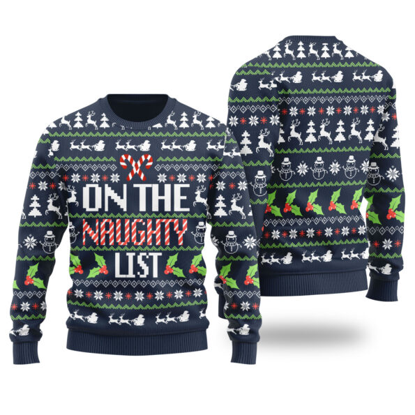 On The Naughty List Ugly Christmas Sweater Navy