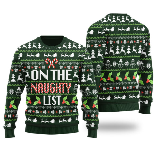 On The Nice List Christmas Sweater Forest Green