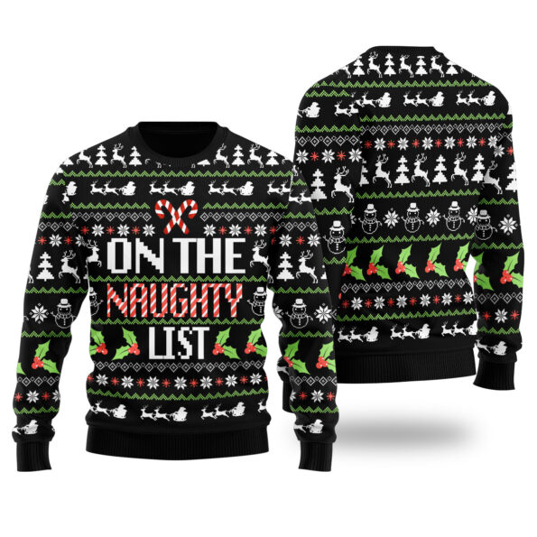 On The Nice List Ugly Christmas Sweater Black