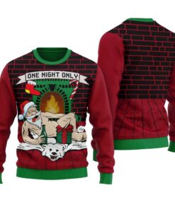 One Night Only Santa Funny Ugly Christmas Sweater Cardinal Red