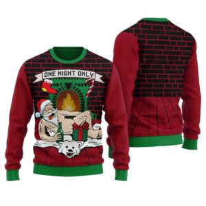 One Night Only Santa Funny Ugly Christmas Sweater Cardinal Red