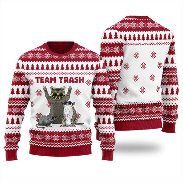 Opossum Raccoon Rat Animals Garbage Ugly Sweater Cardinal Red