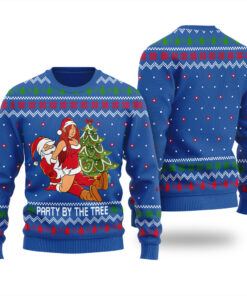 Party By The Tree Naughty Santa Ugly Christmas Sweater Royal