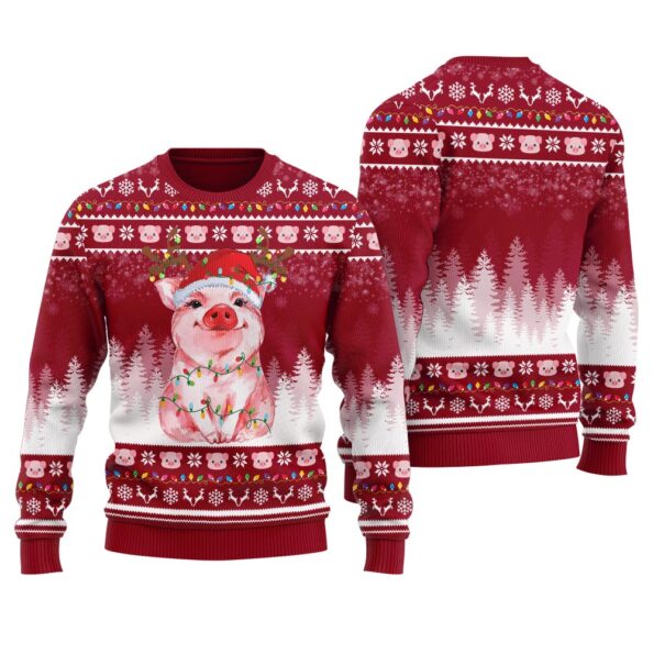 Pig Lovers Christmas Sweater Cardinal Red