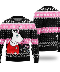 Pinky Unicorn Ugly Christmas Sweater Black