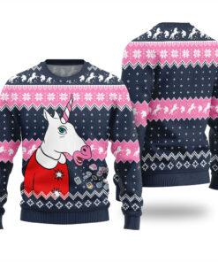 Pinky Unicorn Ugly Christmas Sweater Navy