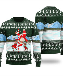 Pole Dance Santa Claus Ugly Christmas Sweater Forest Green