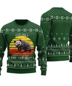 Possum Fake Death Christmas Sweater Forest Green