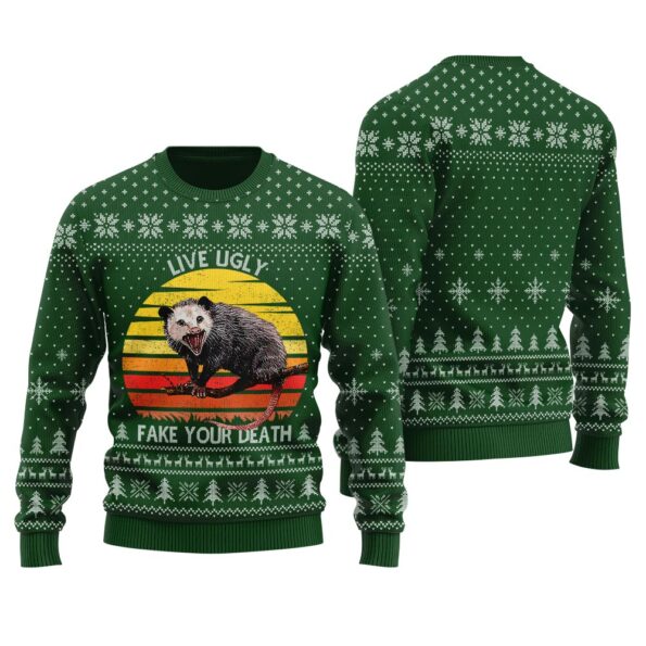 Possum Fake Death Christmas Sweater Forest Green
