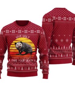 Possum Fake Death Ugly Sweater Cardinal Red