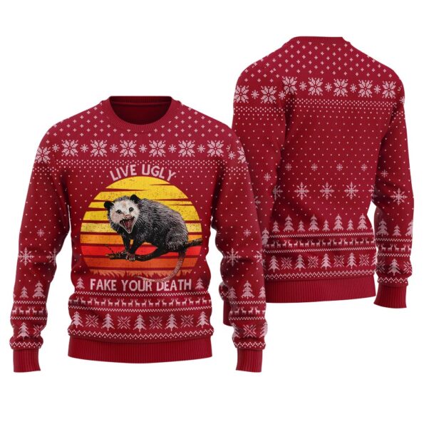 Possum Fake Death Ugly Sweater Cardinal Red