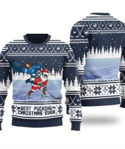 Pucking Game Santa And Jesus Christmas Sweater Navy