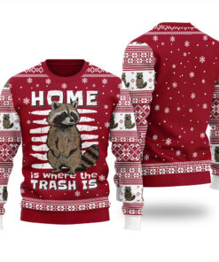 Raccoon Eating Trash Ugly Sweater Cardinal Red