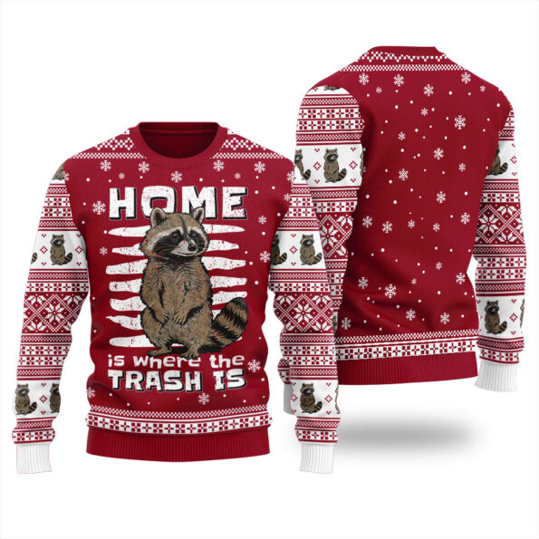 Raccoon Eating Trash Ugly Sweater Cardinal Red