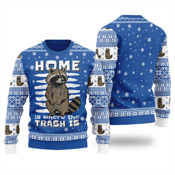 Raccoon Home Is Where The Trash Is Christmas Sweater Royal