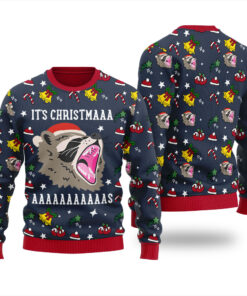 Raccoon Screaming Christmas Sweater Navy