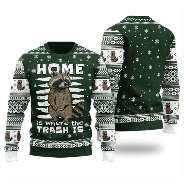 Raccoon Ugly Christmas Sweater Forest Green
