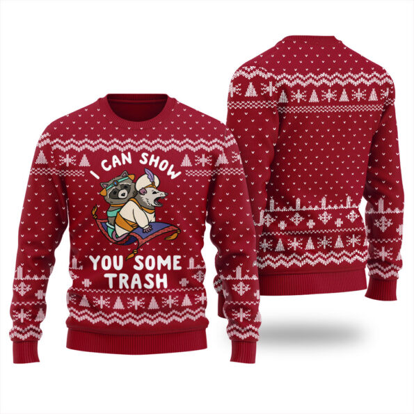 Racoon Opossum Ugly Christmas Sweater Cardinal Red